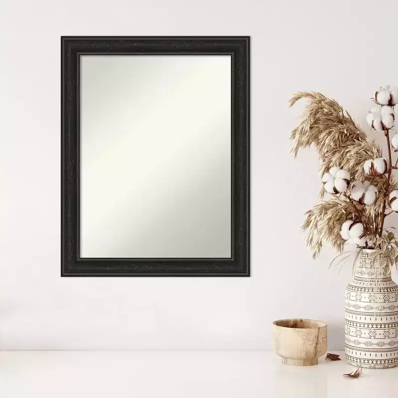 Miroir mural rectangulaire étroit Wreck noir de 22 po x 28 po sans biseaux : Moderne