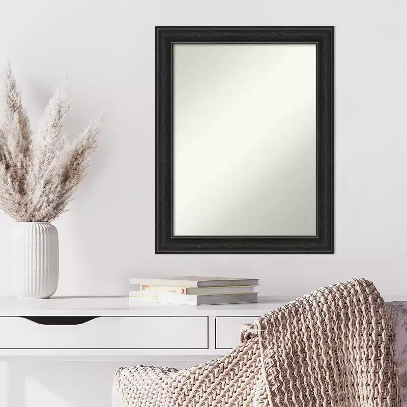 Miroir mural rectangulaire étroit Wreck noir de 22 po x 28 po sans biseaux : Moderne