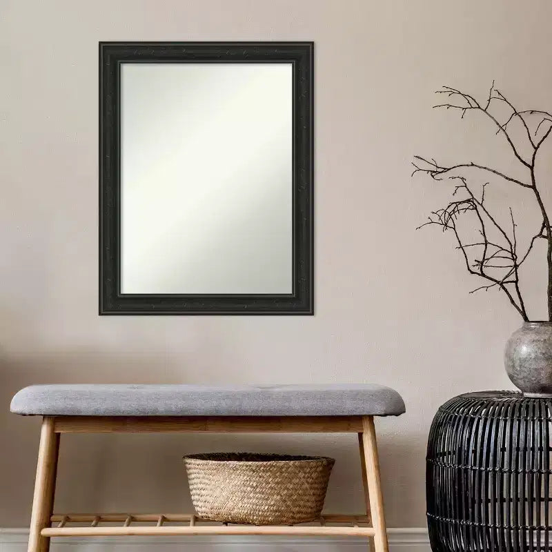Miroir mural rectangulaire étroit Wreck noir de 22 po x 28 po sans biseaux : Moderne
