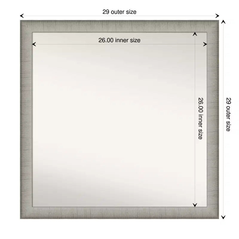 Miroir Mural de Salle de Bain Élégant Étroit Non Biseauté 29" x 29" en Étain Brossé - Carré, Fixation Murale, Quincaillerie Incluse