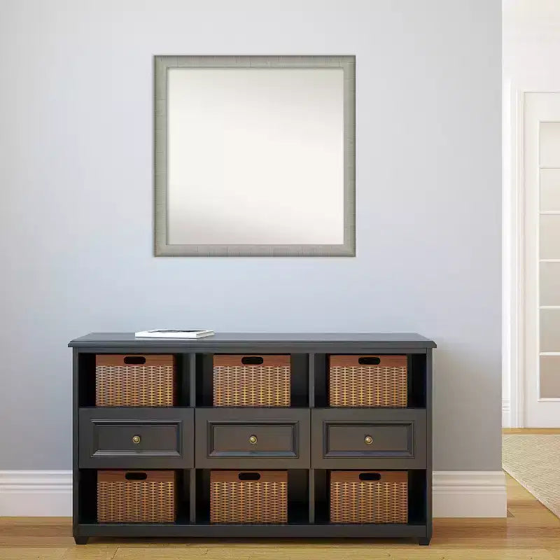 Miroir Mural de Salle de Bain Élégant Étroit Non Biseauté 29" x 29" en Étain Brossé - Carré, Fixation Murale, Quincaillerie Incluse