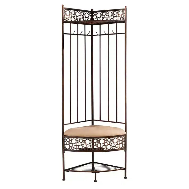 Banc de rangement d'entrée en métal avec porte-manteau et patères