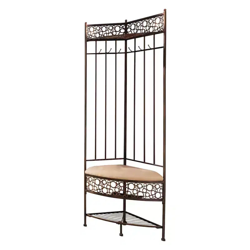 Banc de rangement d'entrée en métal avec porte-manteau et patères