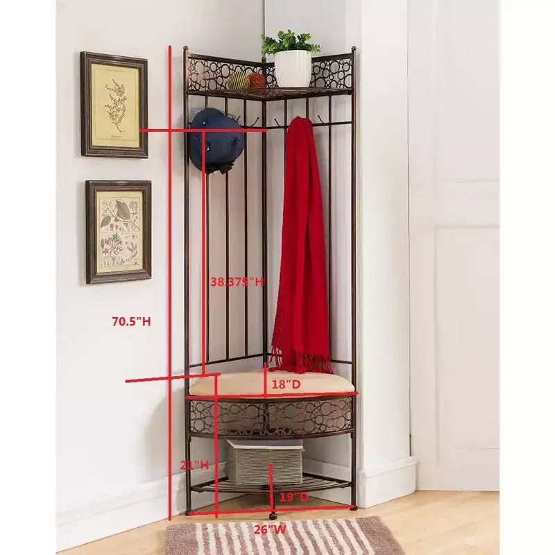 Banc de rangement d'entrée en métal avec porte-manteau et patères
