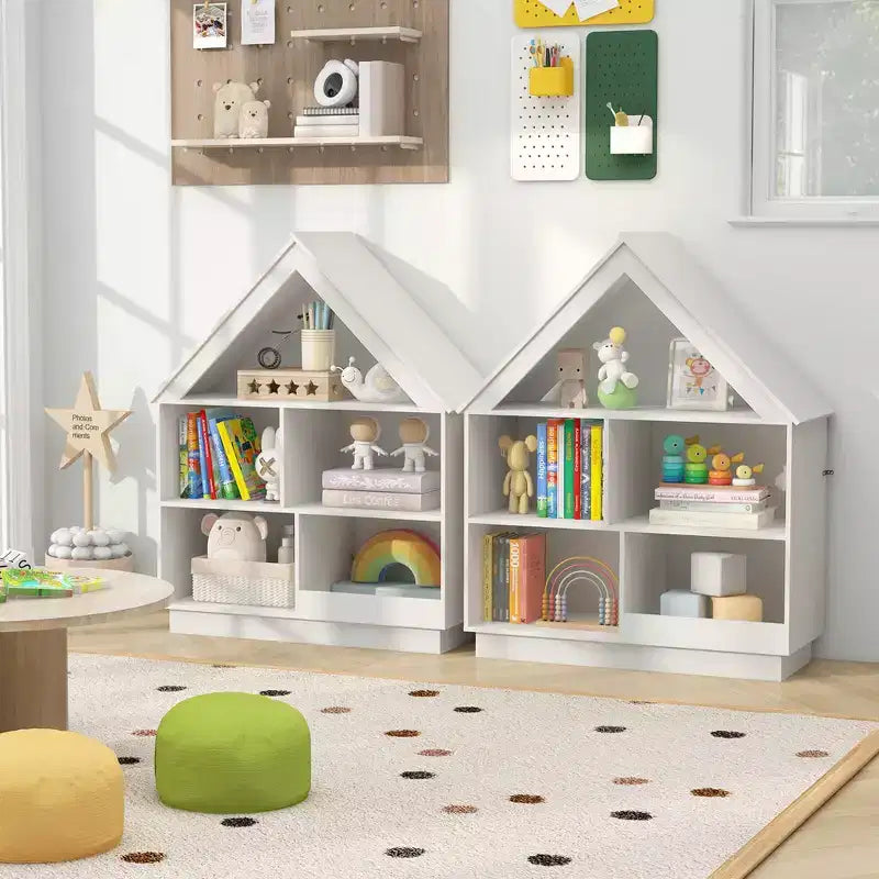 Bibliothèque pour Enfants Maison de Poupée en Bois avec Étagères Ouvertes Système Anti-basculement Blanc/Marron
