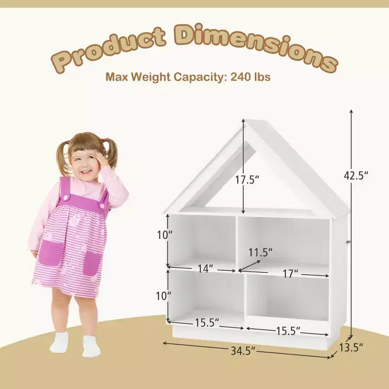 Bibliothèque pour Enfants Maison de Poupée en Bois avec Étagères Ouvertes Système Anti-basculement Blanc/Marron