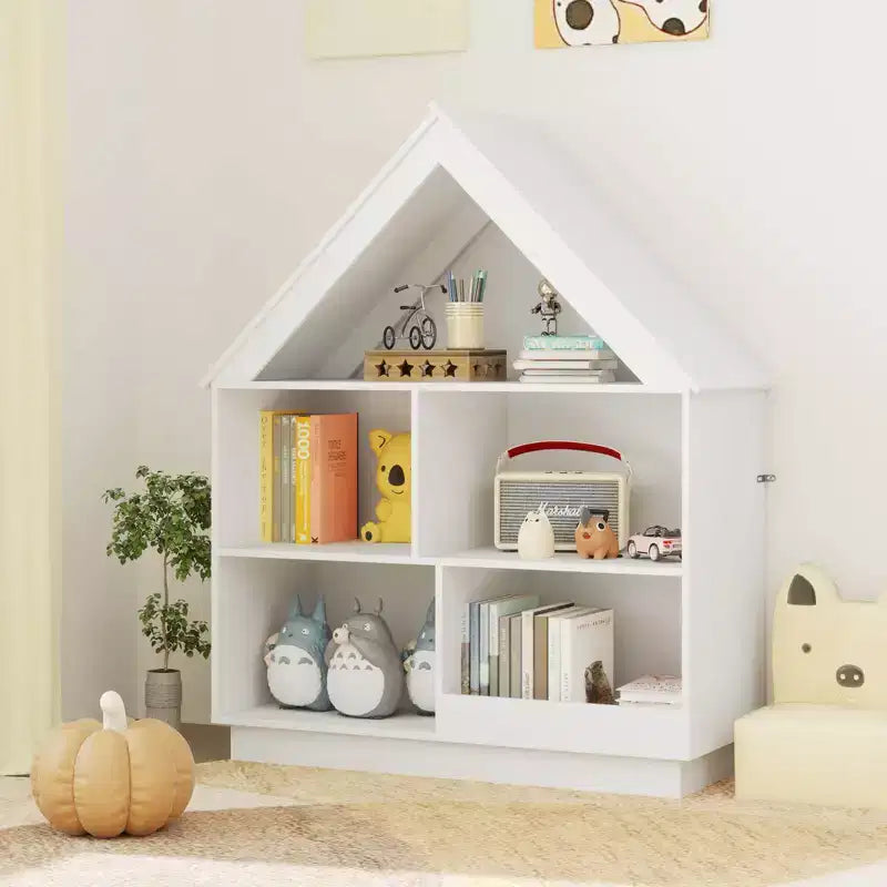 Bibliothèque pour Enfants Maison de Poupée en Bois avec Étagères Ouvertes Système Anti-basculement Blanc/Marron