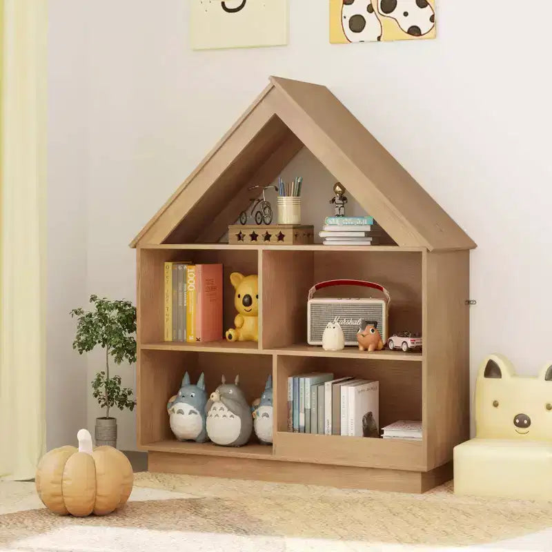 Bibliothèque pour Enfants Maison de Poupée en Bois avec Étagères Ouvertes Système Anti-basculement Blanc/Marron