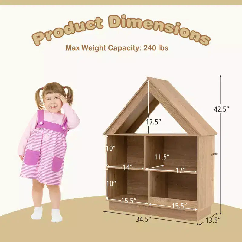Bibliothèque pour Enfants Maison de Poupée en Bois avec Étagères Ouvertes Système Anti-basculement Blanc/Marron