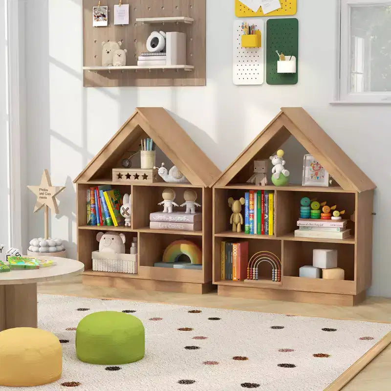 Bibliothèque pour Enfants Maison de Poupée en Bois avec Étagères Ouvertes Système Anti-basculement Blanc/Marron