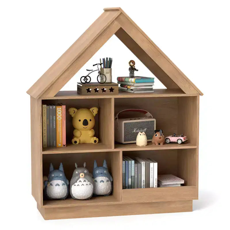 Costway Wooden Kids Dollhouse Bookshelf with Open Shelves Anti-toppling System Bookcase White/Brown