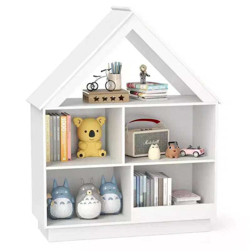 Bibliothèque pour Enfants Maison de Poupée en Bois avec Étagères Ouvertes Système Anti-basculement Blanc/Marron