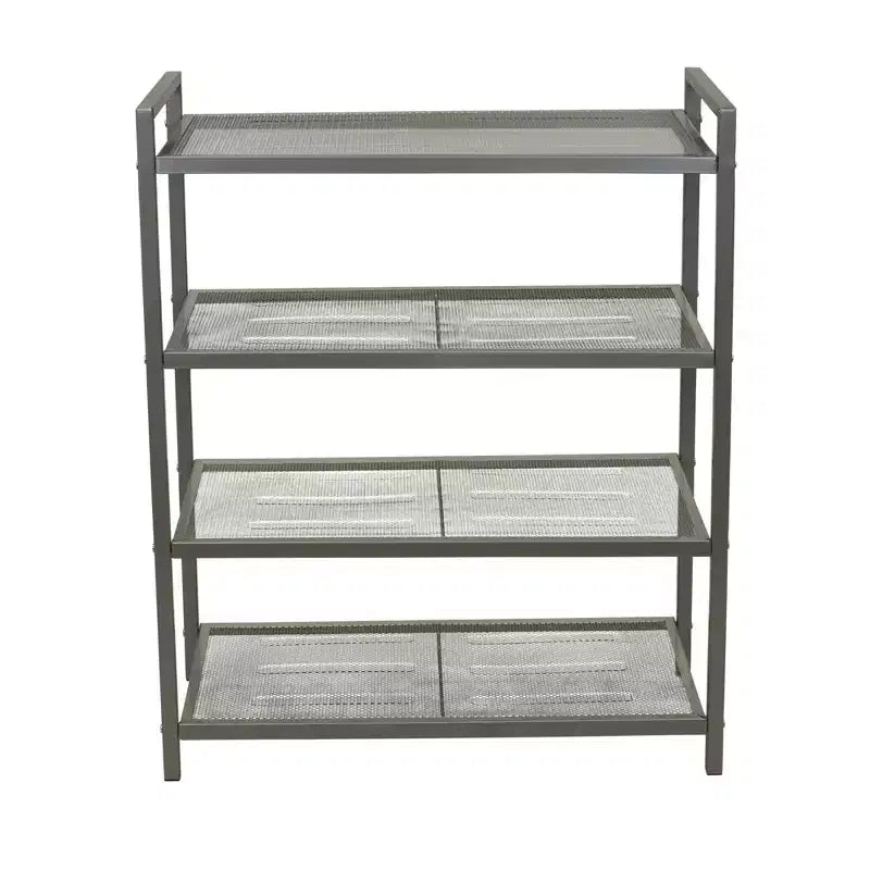 Étagère à chaussures en métal à 4 niveaux, tablettes en métal déployé avec supports centraux, cadre durable avec poignées