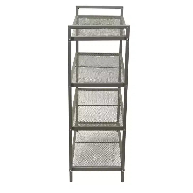Étagère à chaussures en métal à 4 niveaux, tablettes en métal déployé avec supports centraux, cadre durable avec poignées