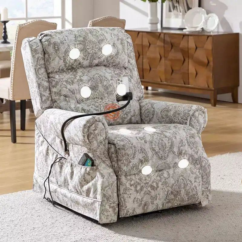 Fauteuil inclinable électrique releveur avec massage, chaleur et appuie-tête manuel