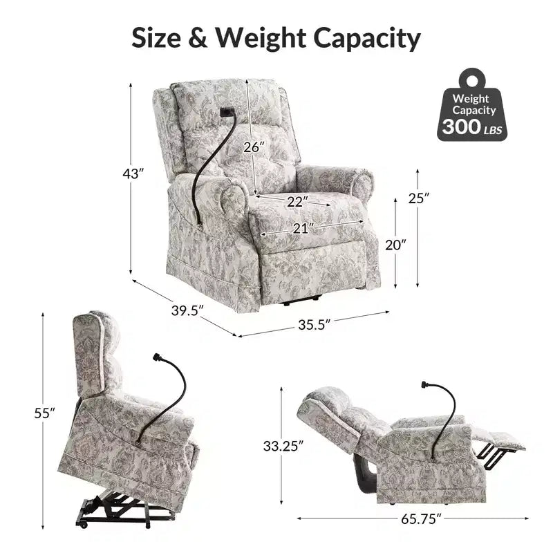 Fauteuil inclinable électrique releveur avec massage, chaleur et appuie-tête manuel