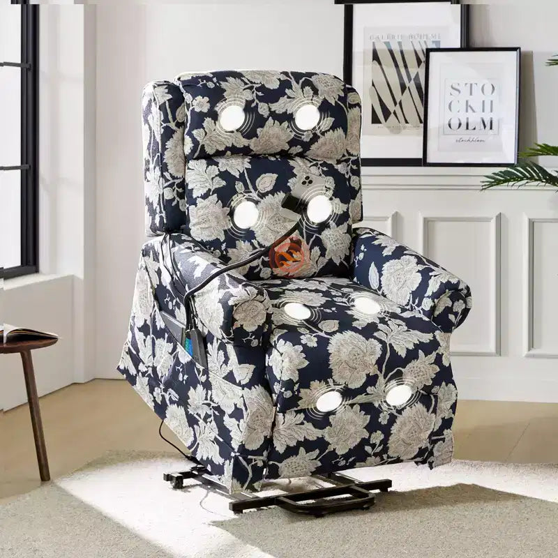 Fauteuil inclinable électrique releveur avec massage, chaleur et appuie-tête manuel