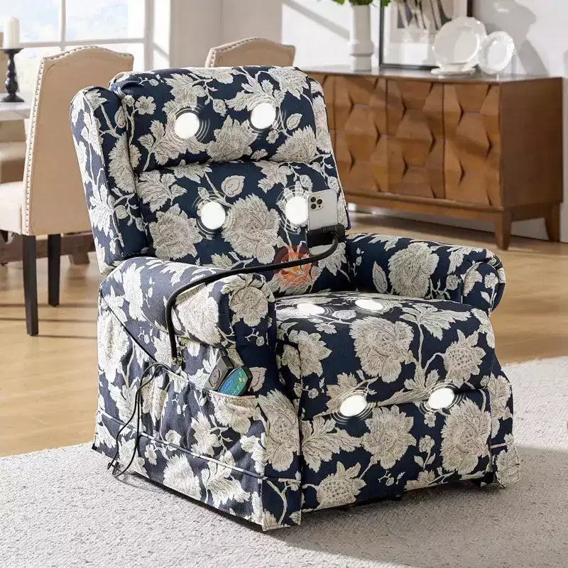 Fauteuil inclinable électrique releveur avec massage, chaleur et appuie-tête manuel