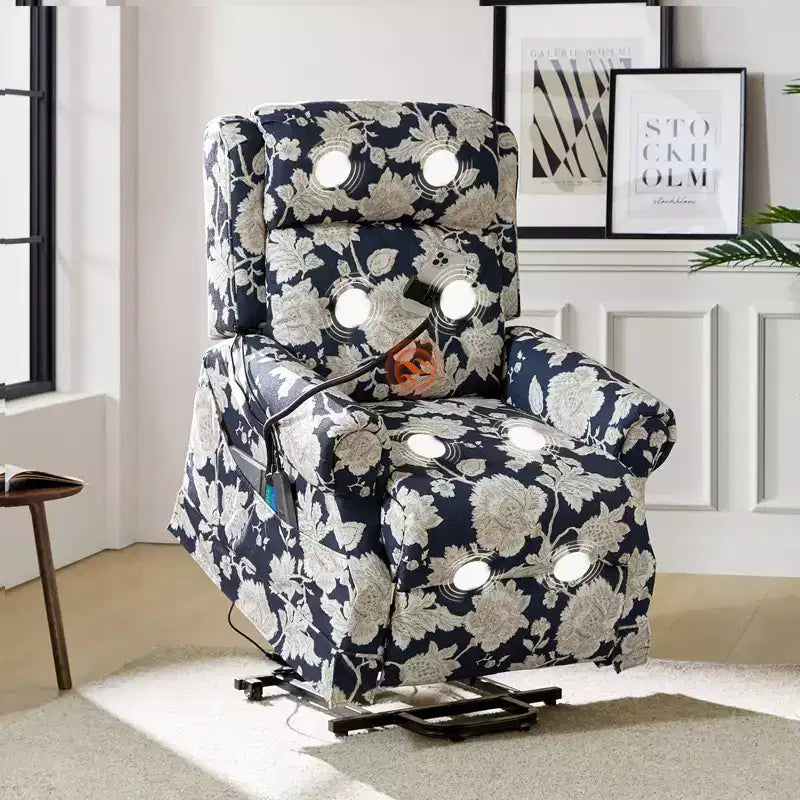 Fauteuil inclinable électrique releveur avec massage, chaleur et appuie-tête manuel