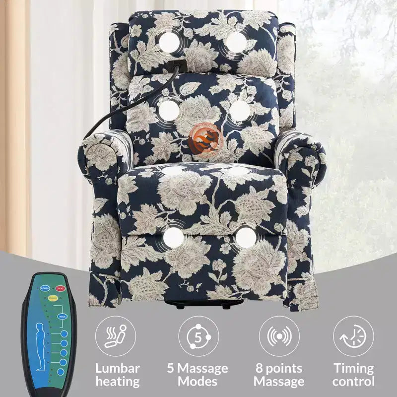 Fauteuil inclinable électrique releveur avec massage, chaleur et appuie-tête manuel