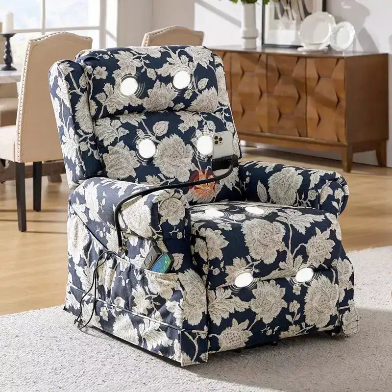 Fauteuil inclinable électrique releveur avec massage, chaleur et appuie-tête manuel