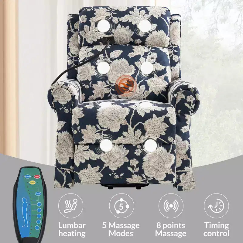 Fauteuil inclinable électrique releveur avec massage, chaleur et appuie-tête manuel
