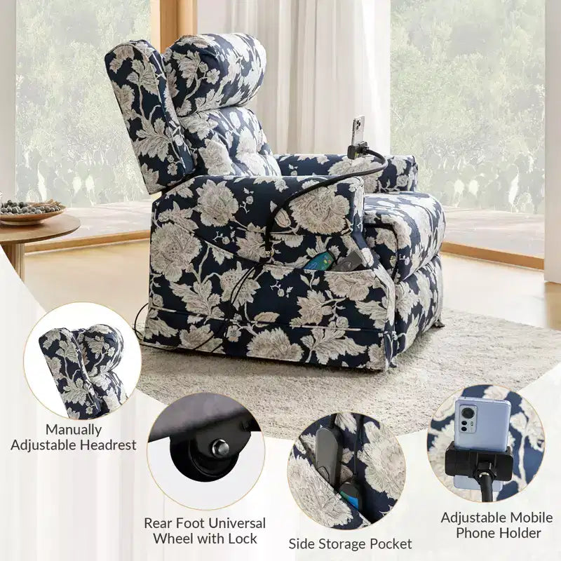 Fauteuil inclinable électrique releveur avec massage, chaleur et appuie-tête manuel