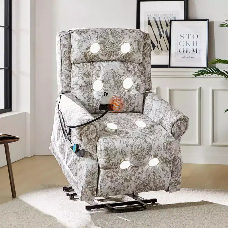 Fauteuil inclinable électrique releveur avec massage, chaleur et appuie-tête manuel
