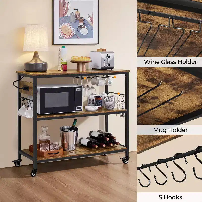 Îlot de cuisine roulant avec station de recharge et porte-verres