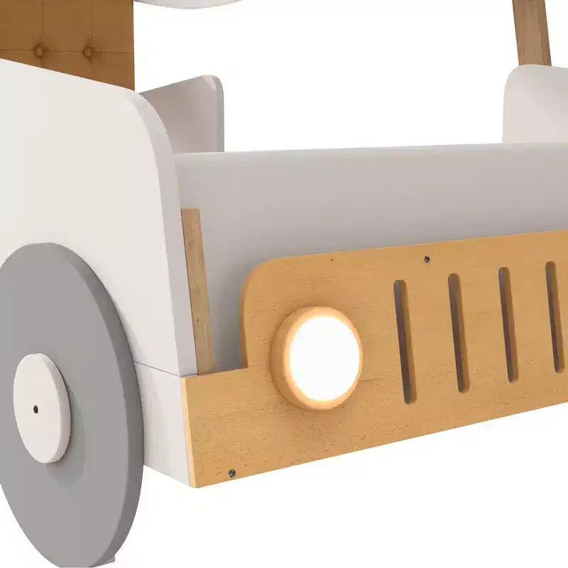 Lit de voiture en bois avec oreiller, ciel de lit et LED - Naturel