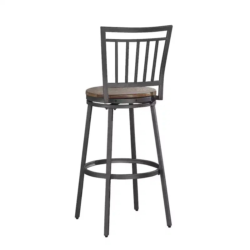 Tabouret pivotant en métal - Gris ardoise - Assise en chêne doré