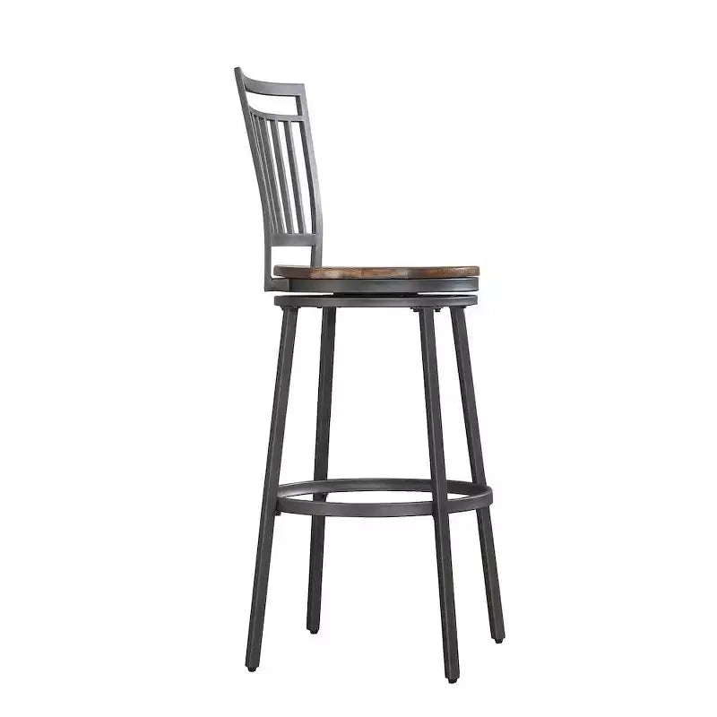 Tabouret pivotant en métal - Gris ardoise - Assise en chêne doré