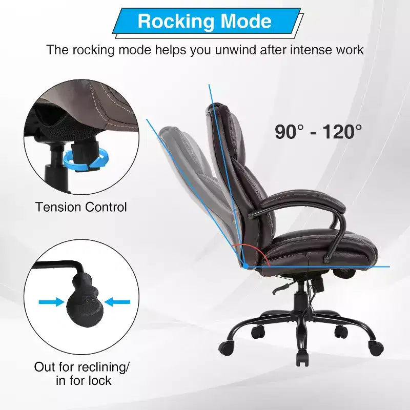 Fauteuil de bureau grande taille 225 kg, fauteuil de direction, fauteuil d'ordinateur avec soutien lombaire