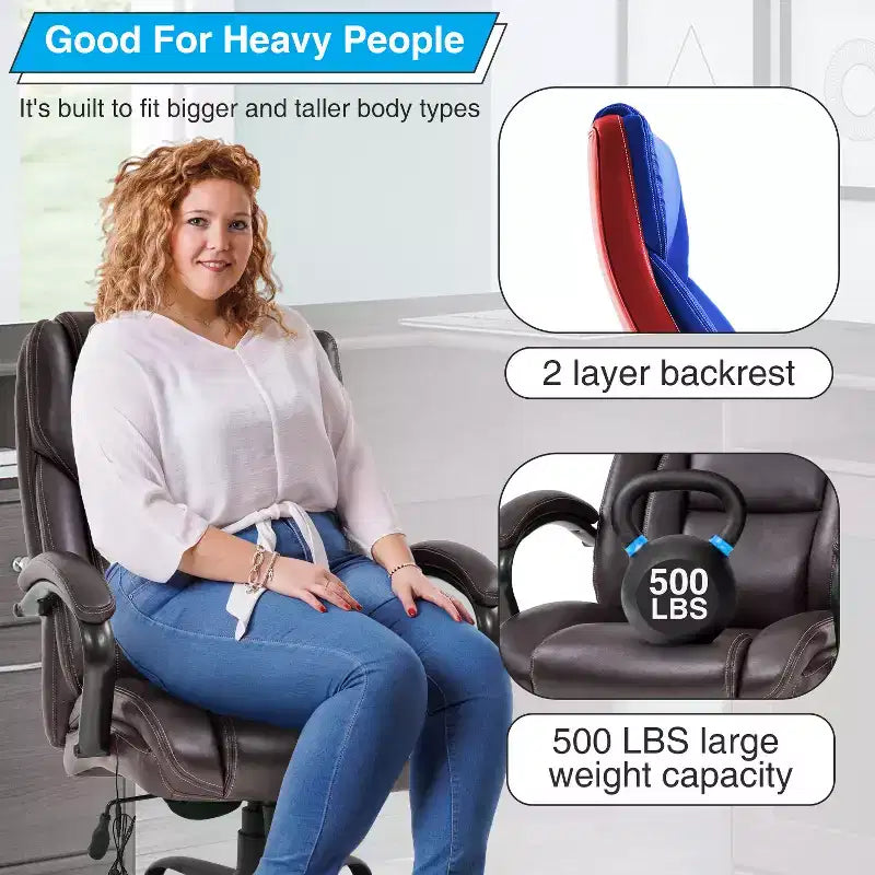 Fauteuil de bureau grande taille 225 kg, fauteuil de direction, fauteuil d'ordinateur avec soutien lombaire