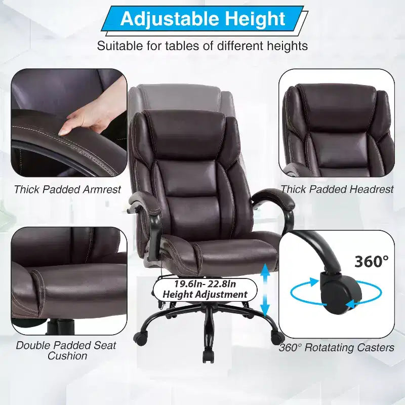 Fauteuil de bureau grande taille 225 kg, fauteuil de direction, fauteuil d'ordinateur avec soutien lombaire