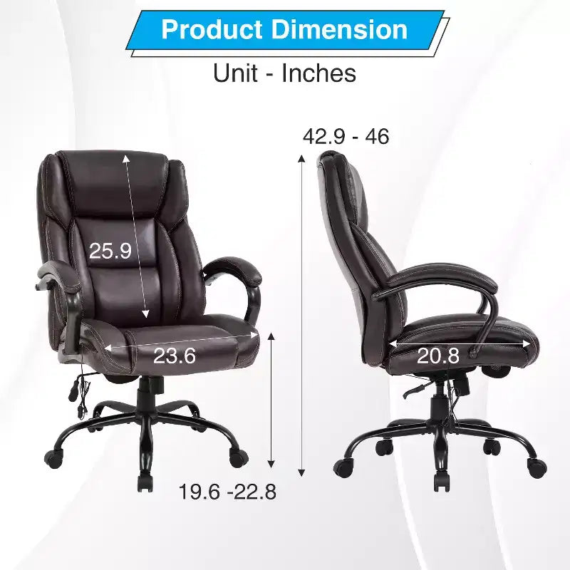 Fauteuil de bureau grande taille 225 kg, fauteuil de direction, fauteuil d'ordinateur avec soutien lombaire