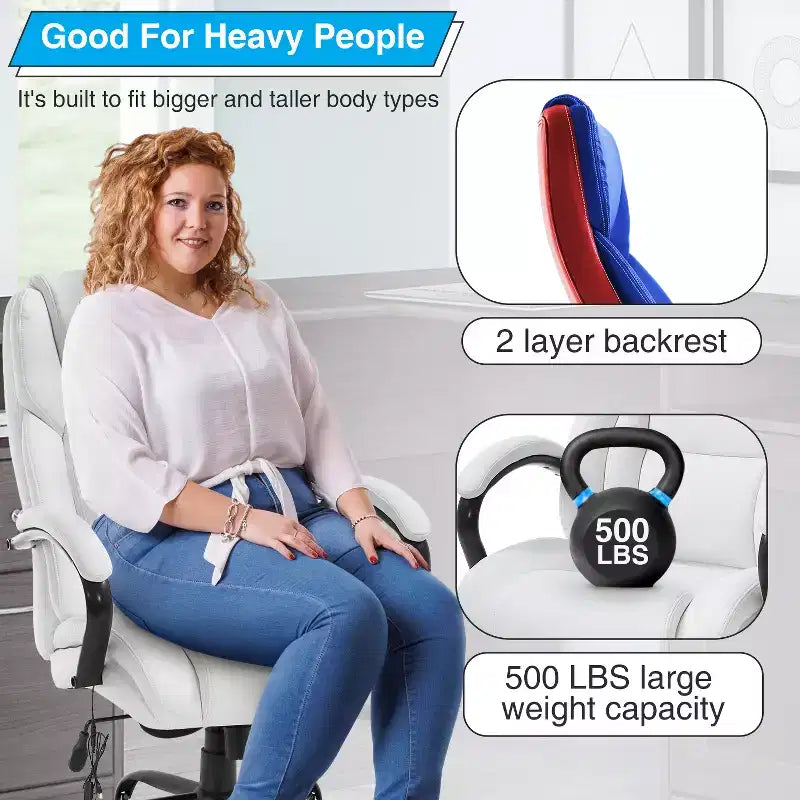 Fauteuil de bureau grande taille 225 kg, fauteuil de direction, fauteuil d'ordinateur avec soutien lombaire