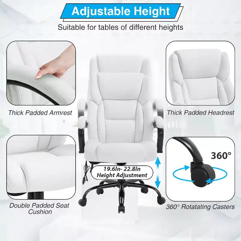 Fauteuil de bureau grande taille 225 kg, fauteuil de direction, fauteuil d'ordinateur avec soutien lombaire