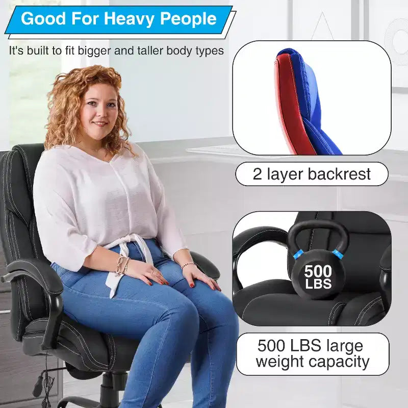 Fauteuil de bureau grande taille 225 kg, fauteuil de direction, fauteuil d'ordinateur avec soutien lombaire