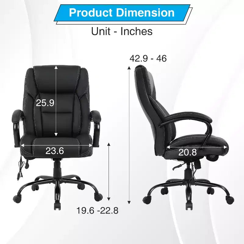 Fauteuil de bureau grande taille 225 kg, fauteuil de direction, fauteuil d'ordinateur avec soutien lombaire