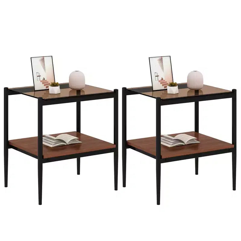 Bout de canapé rectangulaire avec plateau en verre trempé, pour salon, verre marron