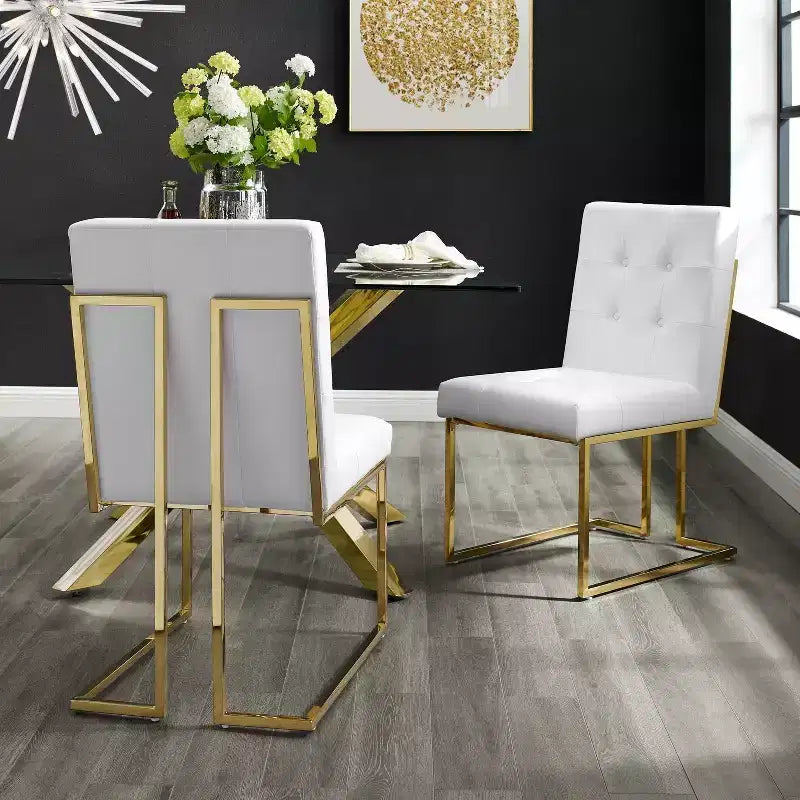Inspired Home Vanderbilt Armless Dining Chair with Stainless Steel Frame (Set of 2)