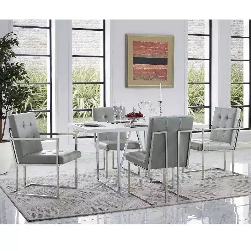Chaise de salle à manger sans accoudoirs avec cadre en acier inoxydable