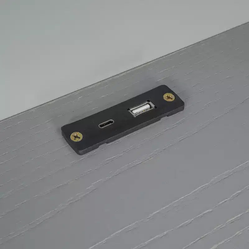 Lit plateforme double en bois avec éclairage LED intégré, tête de lit multifonctionnelle, garde-corps et tiroirs