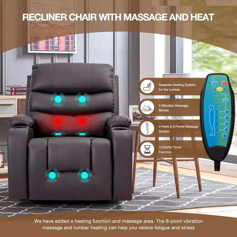 Fauteuil inclinable de massage et chauffant pour personnes âgées