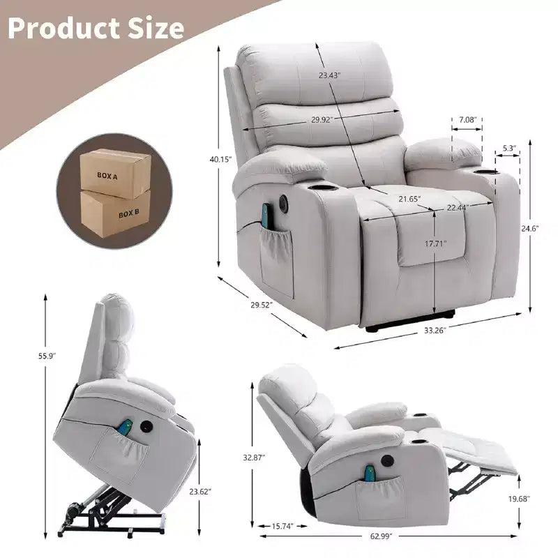 Fauteuil inclinable de massage et chauffant pour personnes âgées