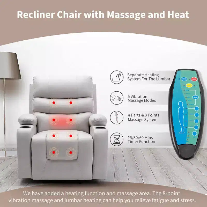 Fauteuil inclinable de massage et chauffant pour personnes âgées