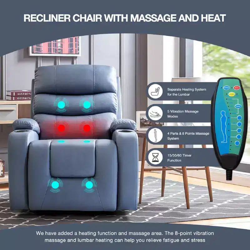Fauteuil inclinable de massage et chauffant pour personnes âgées