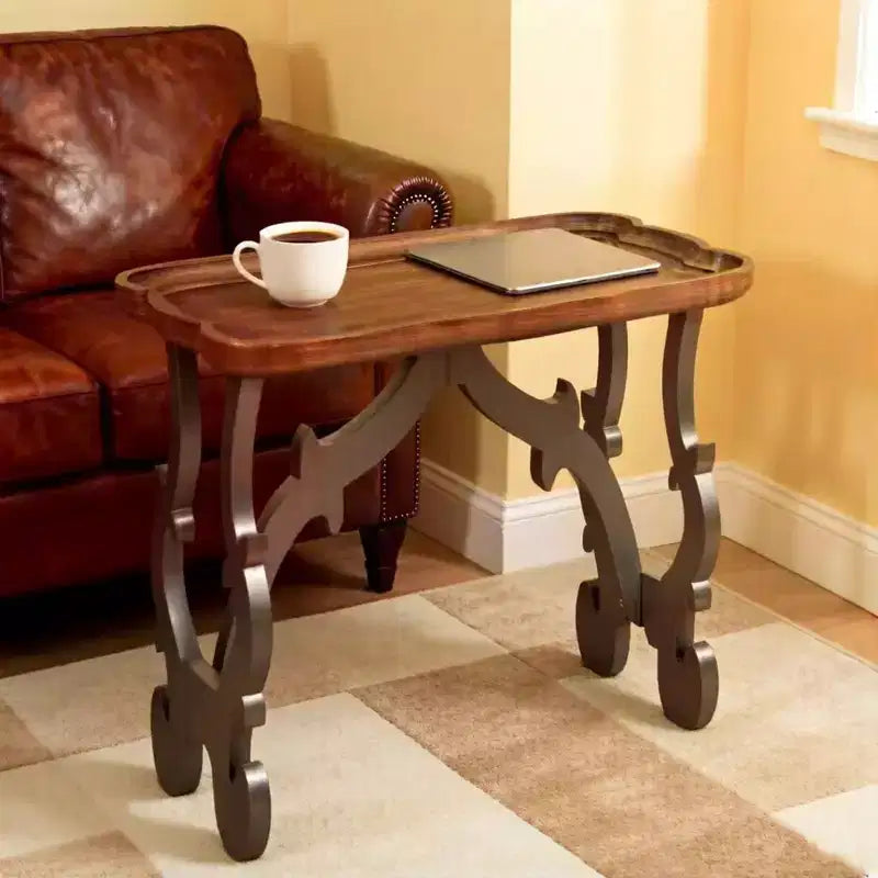 Table basse de salon de style ancien, pieds noirs et finition naturelle, grande