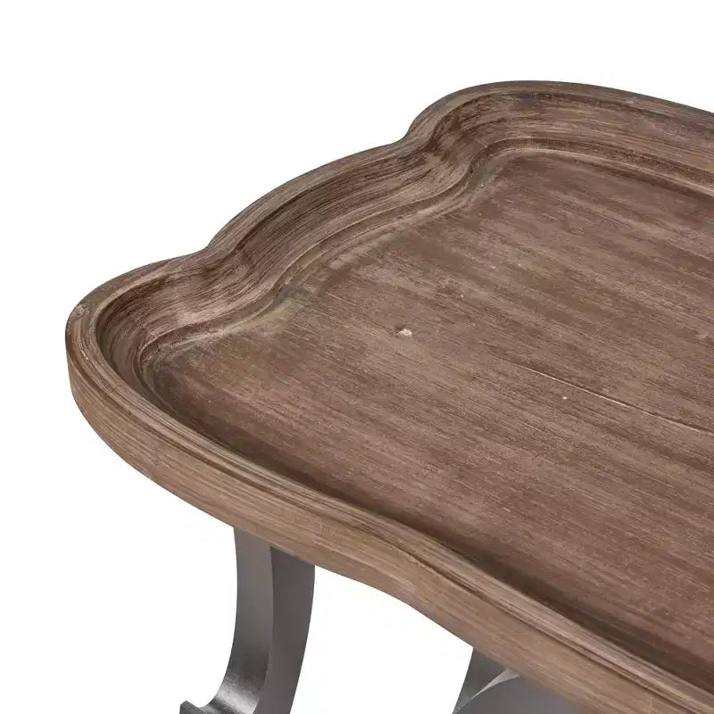 Table basse de salon de style ancien, pieds noirs et finition naturelle, grande